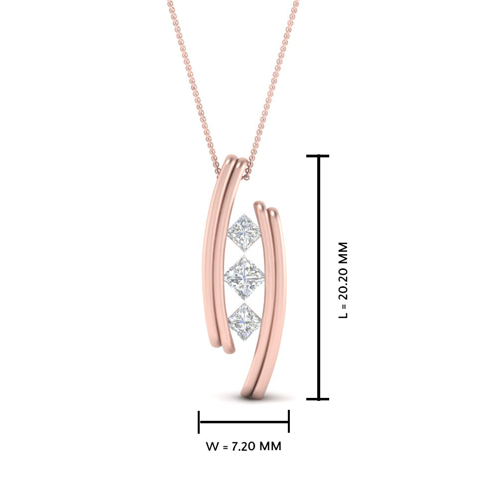 0.25 Ctw Three Square Lab Diamond Curved Pendant For Women 14K Gold