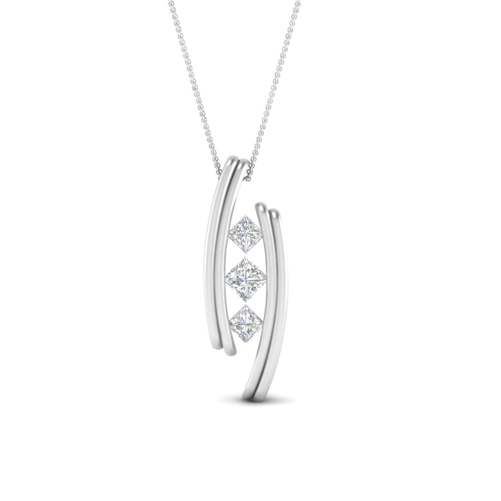 0.25 Ctw Three Square Lab Diamond Curved Pendant For Women 14K Gold