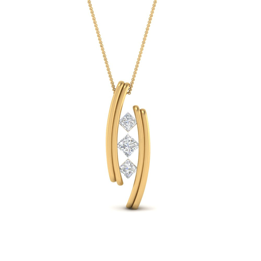 0.25 Ctw Three Square Lab Diamond Curved Pendant For Women 14K Gold