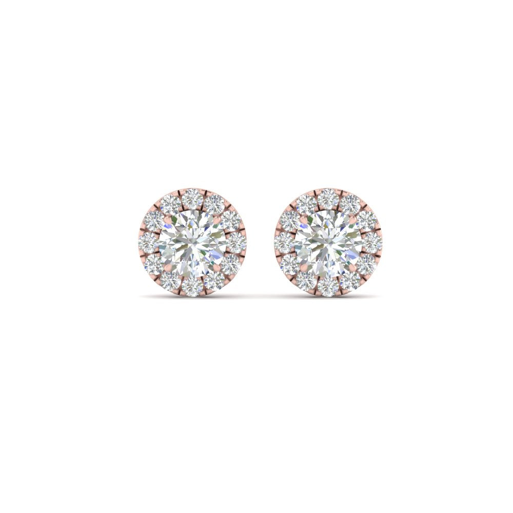 Round Cut Halo Lab Diamond Stud Women Earring For 14k Rose Gold | Cuts & Carat