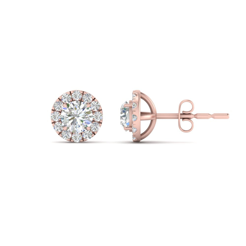 Round Cut Halo Lab Diamond Stud Women Earring For 14k Rose Gold | Cuts & Carat