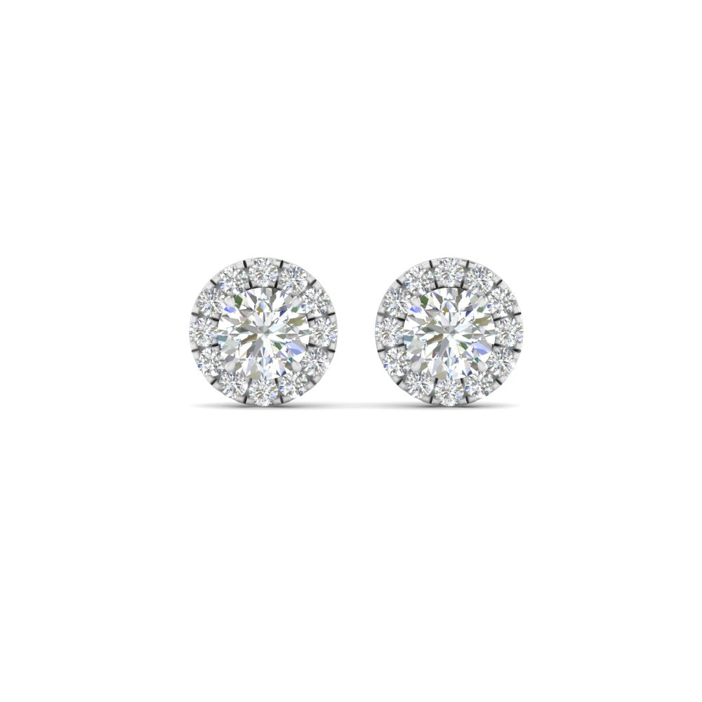 Round Cut Halo Lab Diamond Stud Women Earring For 14k White Gold | Cuts & Carat