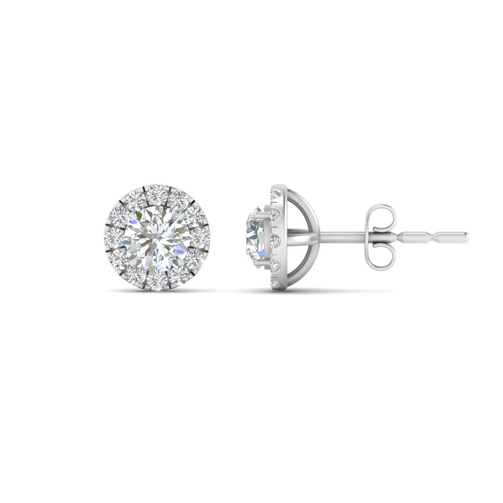 Round Cut Halo Lab Diamond Stud Women Earring For 14k White Gold | Cuts & Carat