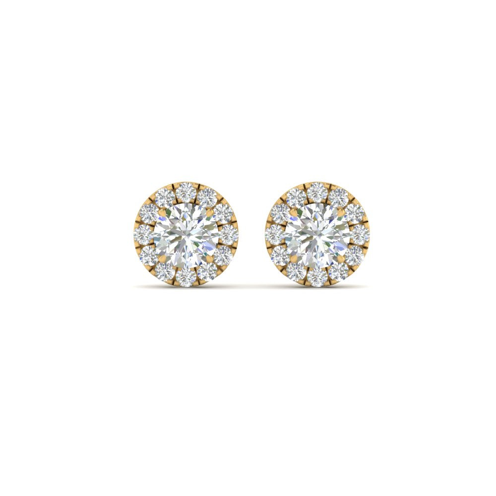 Round Cut Halo Lab Diamond Stud Women Earring For 14k Yellow Gold | Cuts & Carat