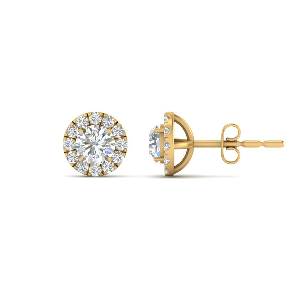 Round Cut Halo Lab Diamond Stud Women Earring For 14k Yellow Gold | Cuts & Carat