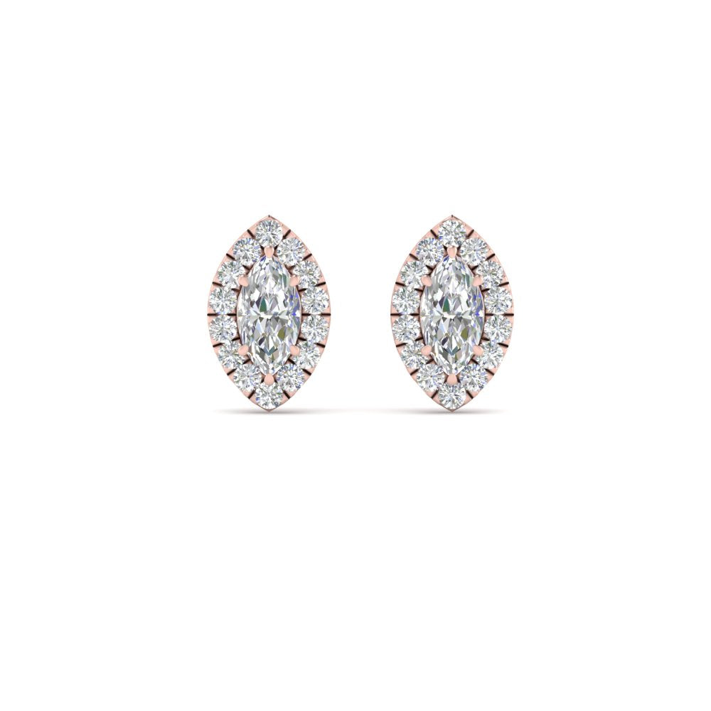 Halo Marquise Lab Diamond Stud Women Earring In 14K Rose Gold | Cuts & Carat