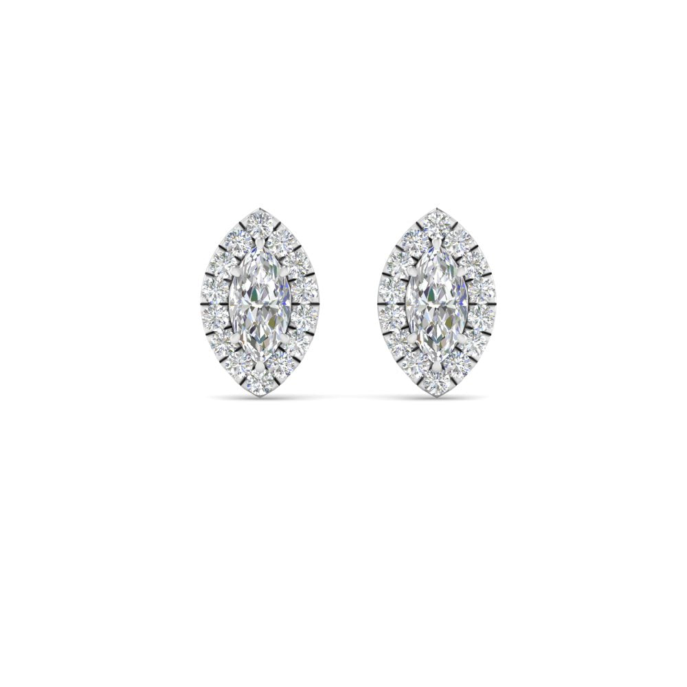 Halo Marquise Lab Diamond Stud Women Earring In 14K White Gold | Cuts & Carat