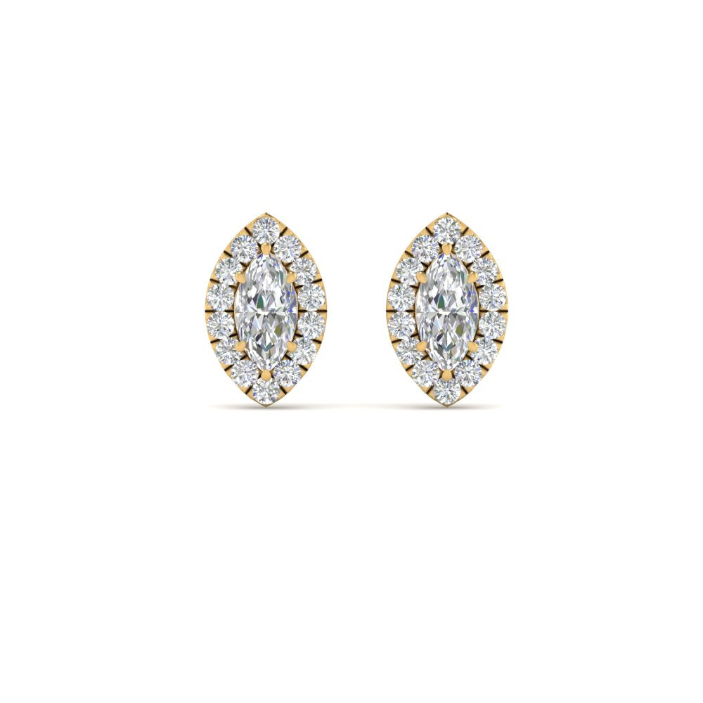 Halo Marquise Lab Diamond Stud Women Earring In 14K Yellow Gold | Cuts & Carat