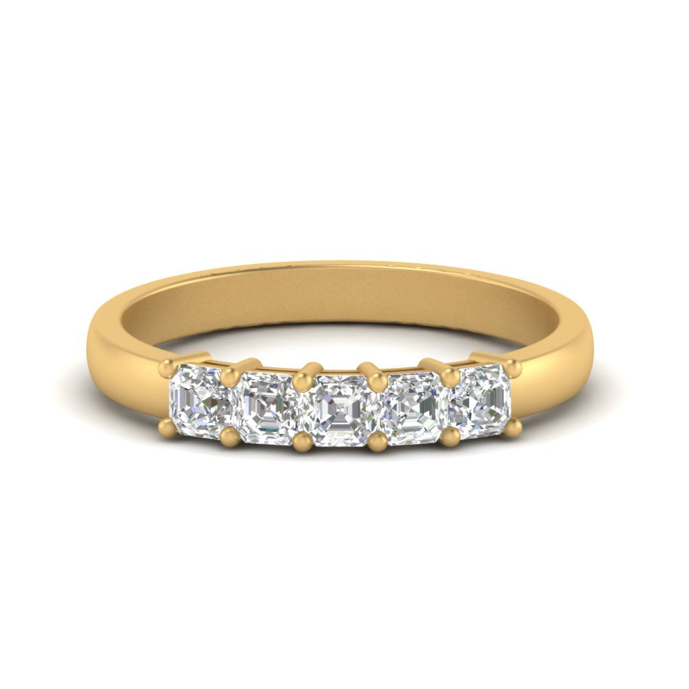 Five Stone Asscher Cut Lab Diamond Ring 14K Gold