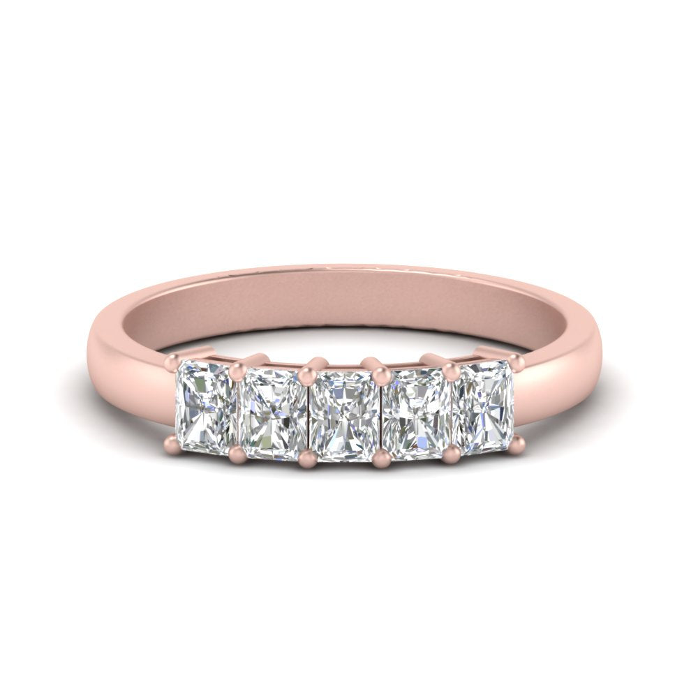 0.50 To 5 Ct Radiant Cut Five Stone Wedding Band 14k Gold