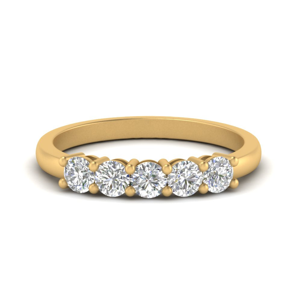 0.5 Carat Round Cut Lab Grown Five Stone Wedding Band For Women  14K Yellow Gold |Cuts & Carat