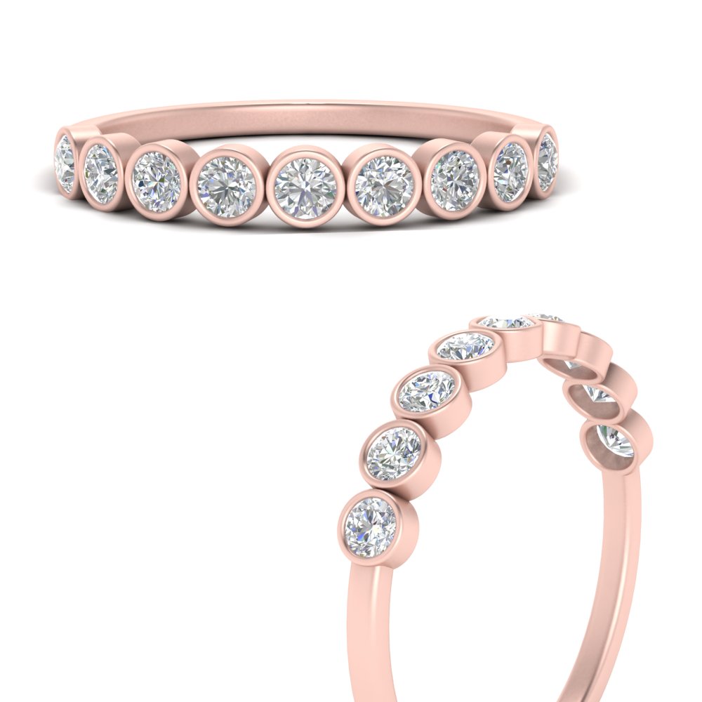 9 Stone Lab Diamond Bezel Set Anniversary Ring For Women In 14K Rose Gold | Cuts & Carat