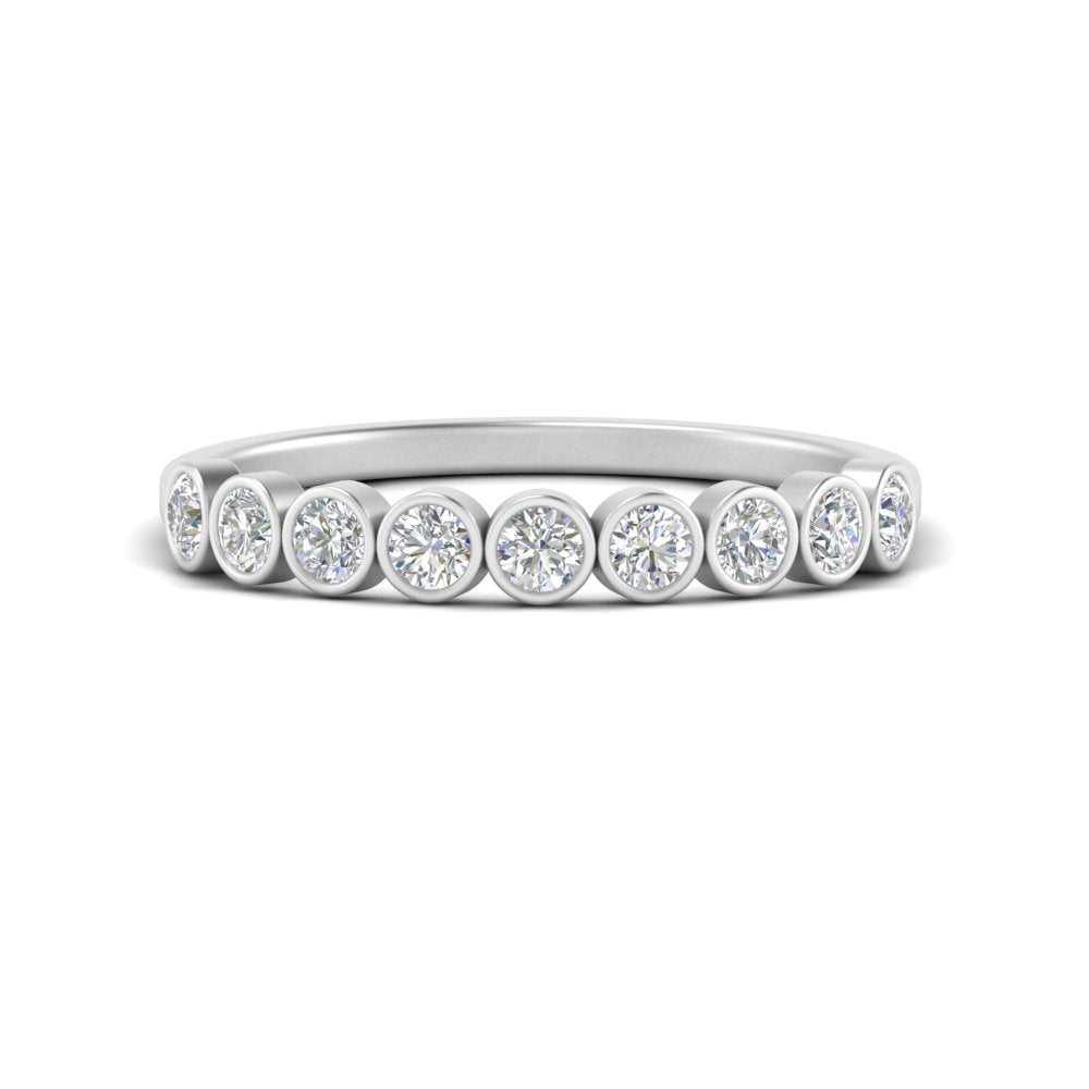 9 Stone Lab Diamond Bezel Set Anniversary Ring For Women In 14K White Gold | Cuts & Carat