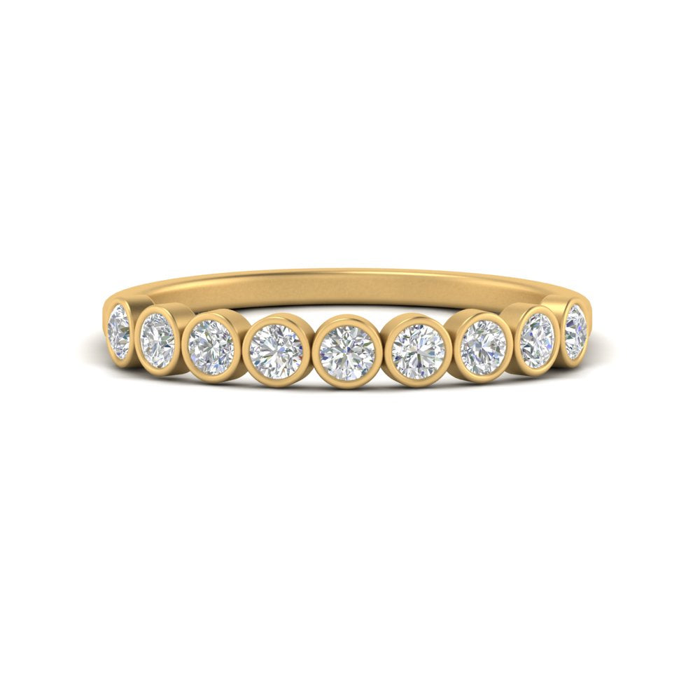 9 Stone Lab Diamond Bezel Set Anniversary Ring For Women In 14K Yellow Gold | Cuts & Carat