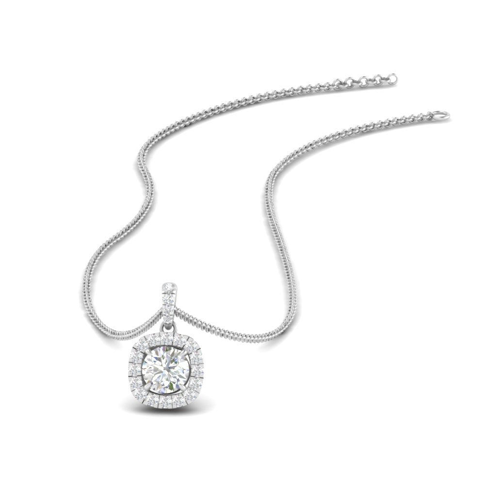 0.70 Ctw Round Cut Lab Diamond Halo Pendant For Women 14K Gold