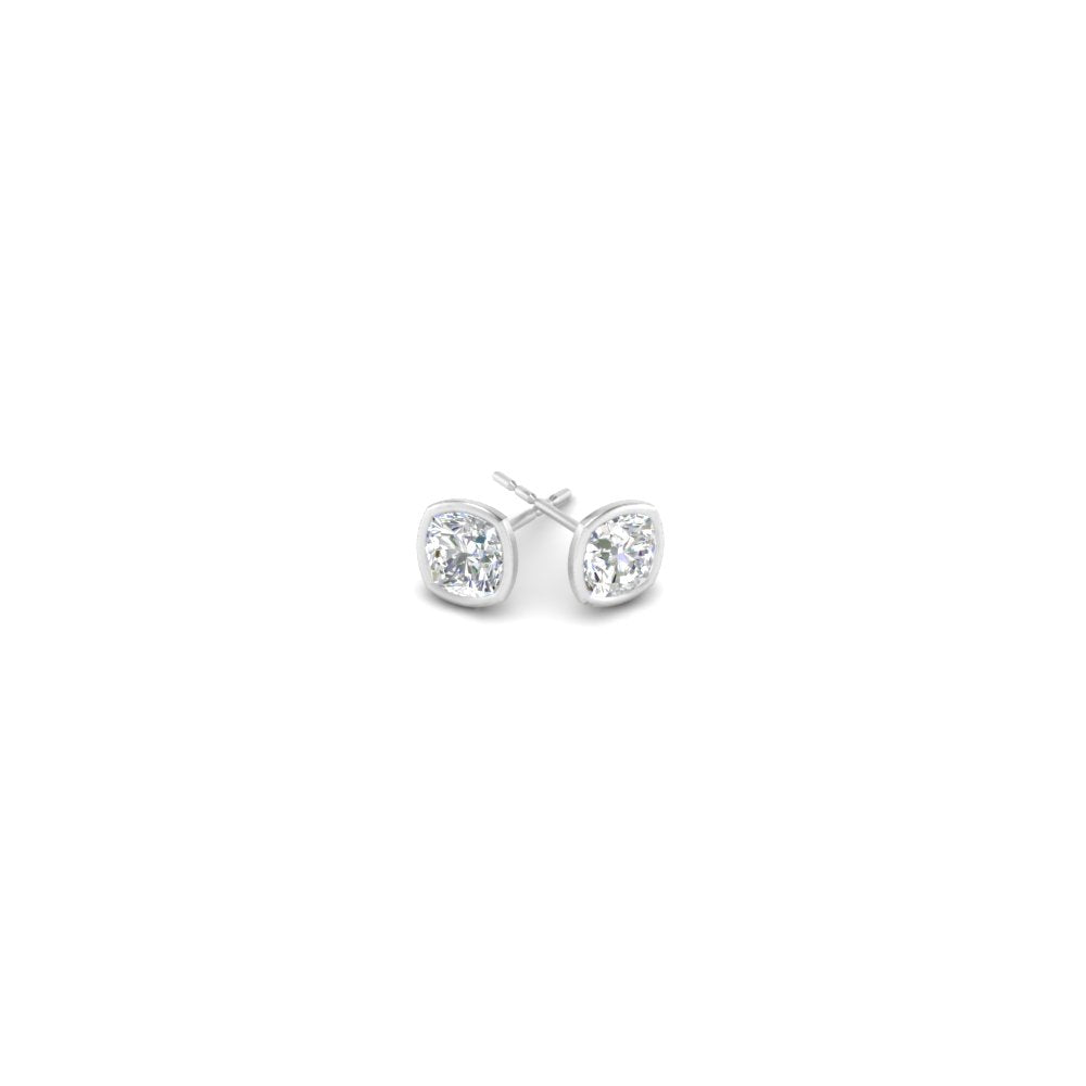 0.50 To 5 Carat Lab Diamond Cushion Stud Bezel Set Earring For Women 14K Gold