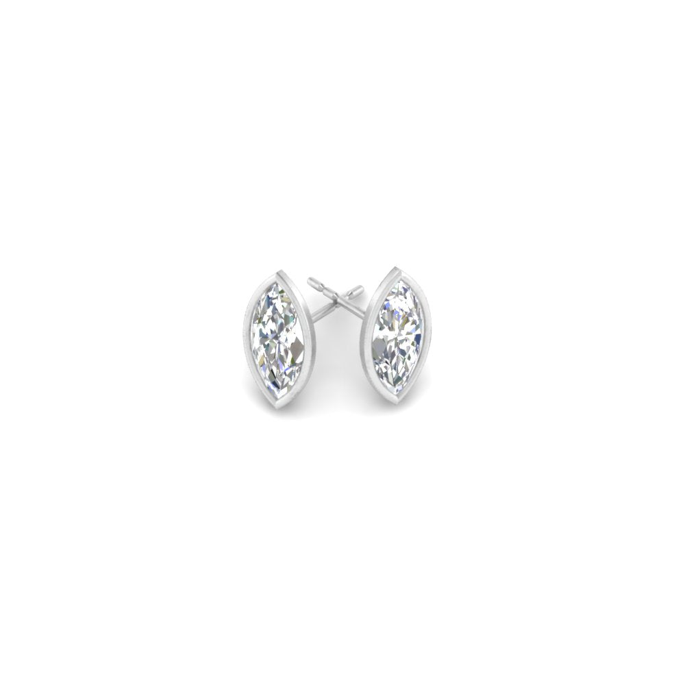 0.50 To 5 Carat Lab Diamond Marquise Stud Bezel Set Earring For Women 14K Gold