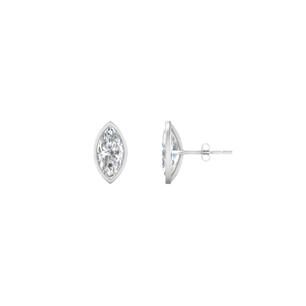 0.50 To 5 Carat Lab Diamond Marquise Stud Bezel Set Earring For Women 14K Gold