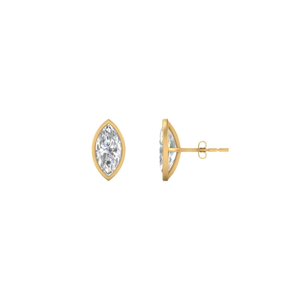 0.50 To 5 Carat Lab Diamond Marquise Stud Bezel Set Earring For Women 14K Gold