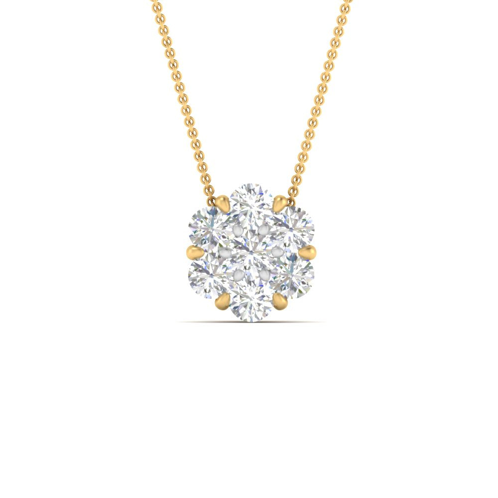 1 Carat 7 Stone Flower Lab Diamond Two Tone Women Pendant 14K Gold