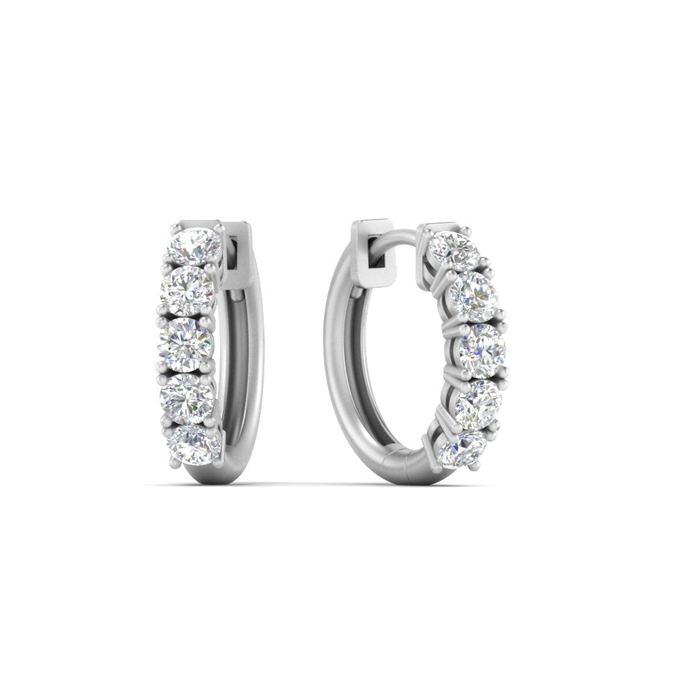 1 Carat Round Cut Lab Diamond 5 Stone Huggie Earrings 14K Gold