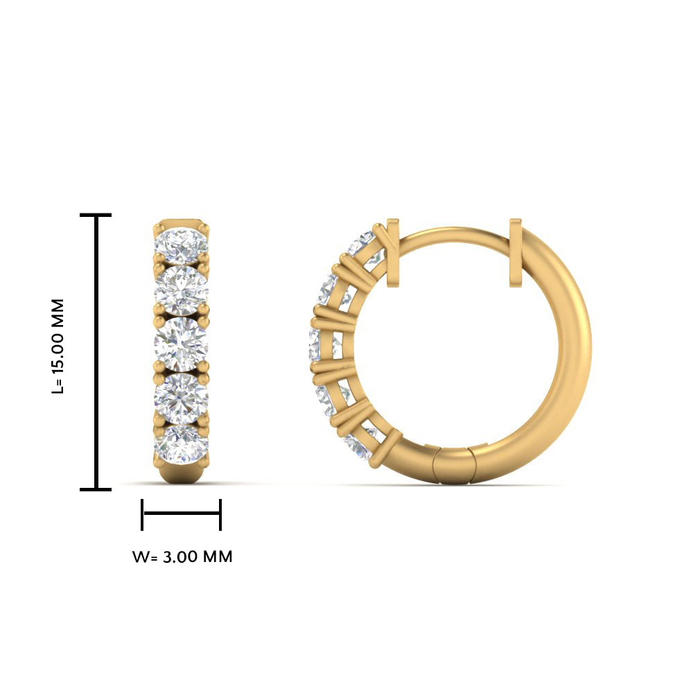 1 Carat Round Cut Lab Diamond 5 Stone Huggie Earrings 14K Gold