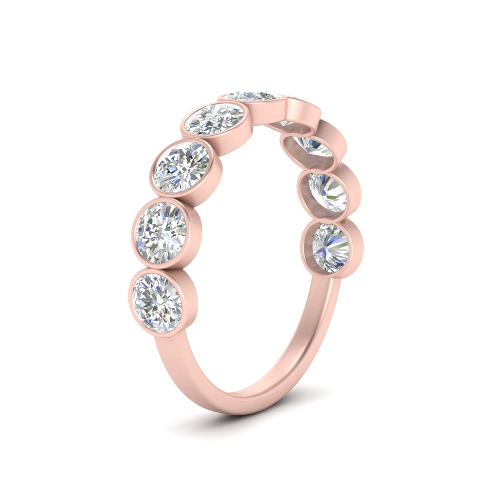 9 Stone Lab Diamond Bezel Set Anniversary Ring For Women In 14K Rose Gold | Cuts & Carat