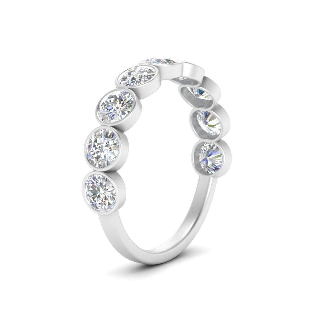 9 Stone Lab Diamond Bezel Set Anniversary Ring For Women In 14K White Gold | Cuts & Carat