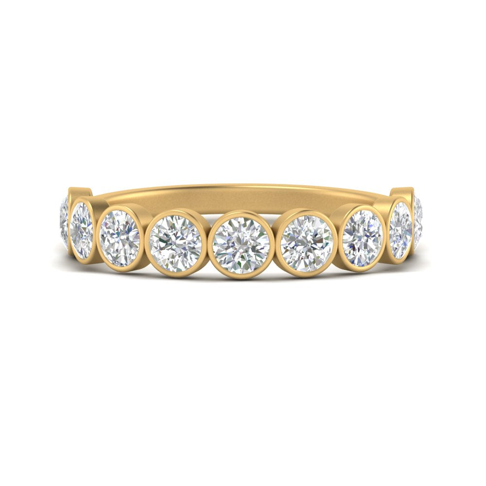 9 Stone Lab Diamond Bezel Set Anniversary Ring For Women In 14K Yellow Gold | Cuts & Carat