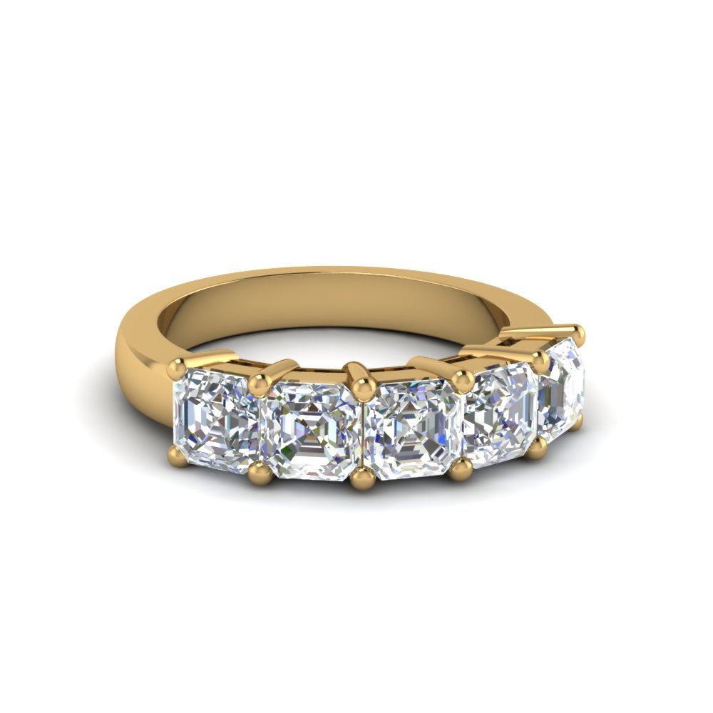 Five Stone Asscher Cut Lab Diamond Ring 14K Gold