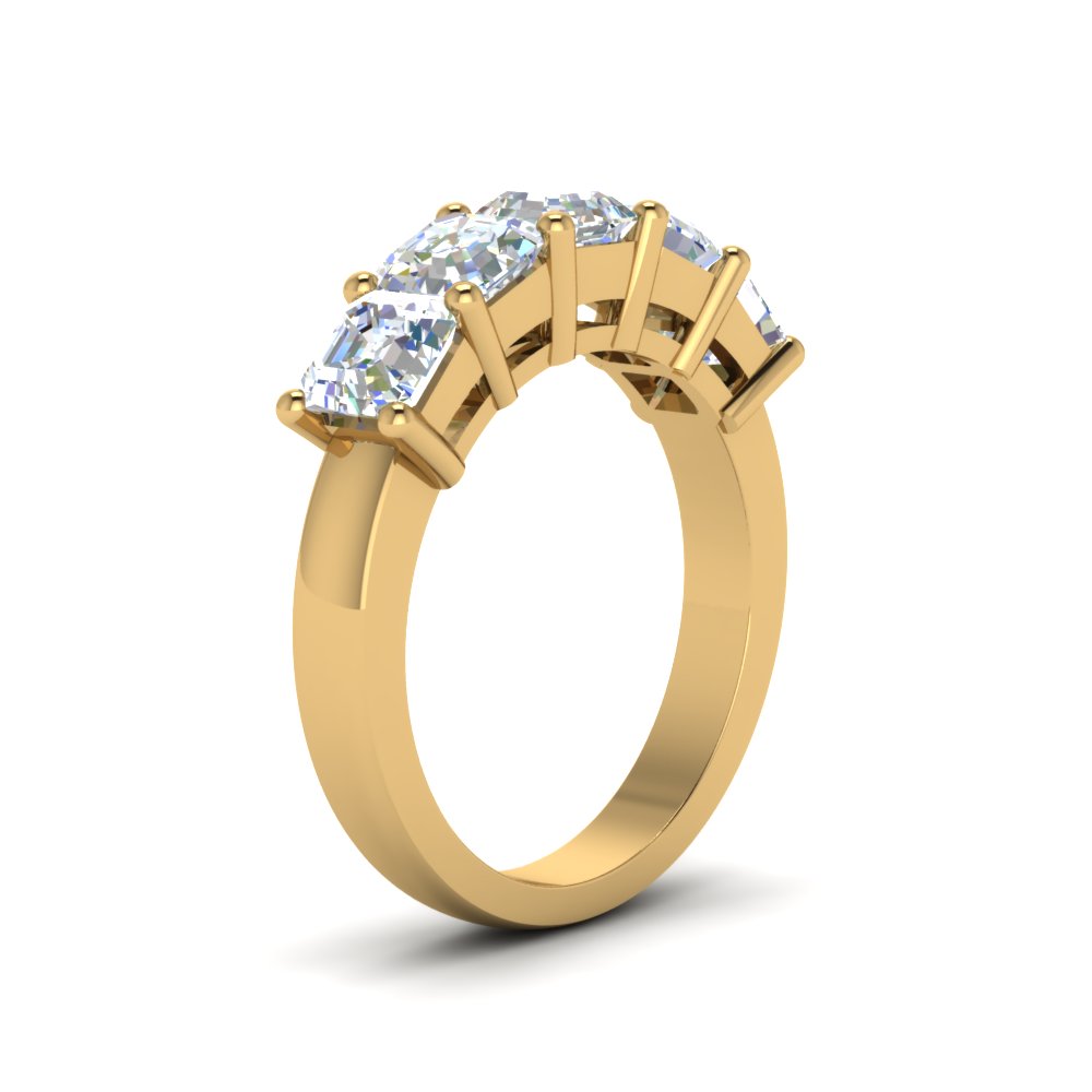 Five Stone Asscher Cut Lab Diamond Ring 14K Gold