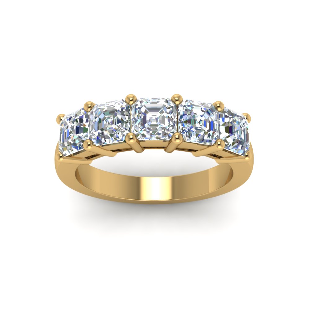 Five Stone Asscher Cut Lab Diamond Ring 14K Gold