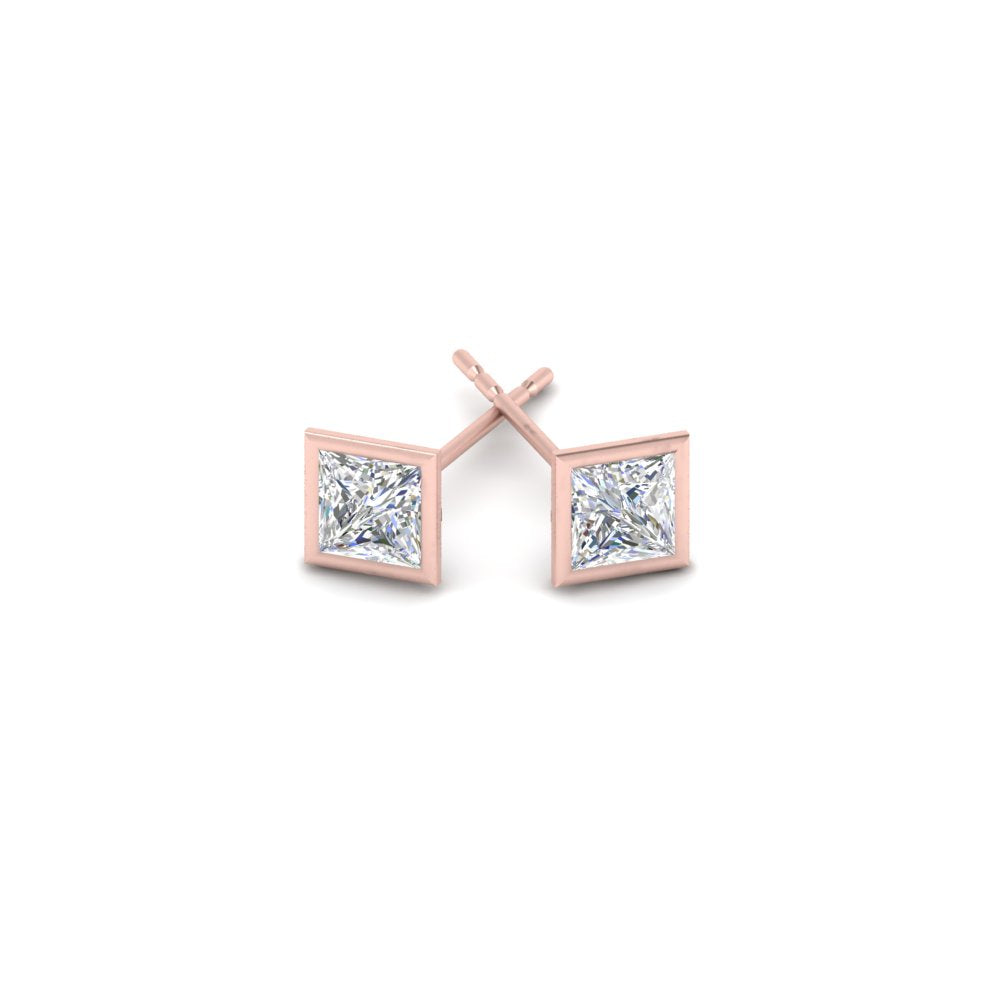 0.50 To 5 Carat Lab Diamond Square Stud Bezel Set Earring For Women 14K Gold