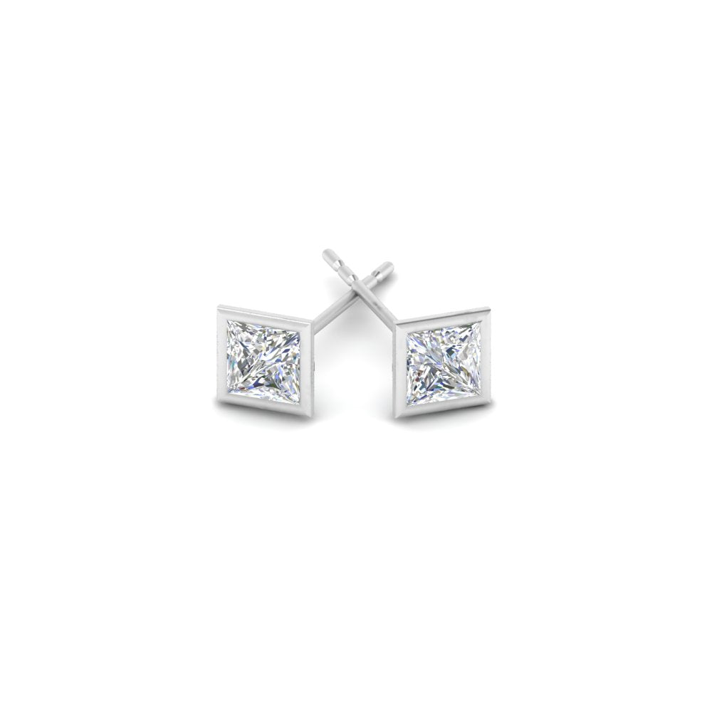 0.50 To 5 Carat Lab Diamond Square Stud Bezel Set Earring For Women 14K Gold