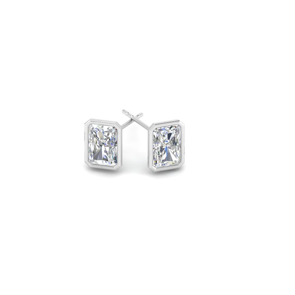 0.50 To 4 Carat Lab Diamond Radiant Stud Bezel Set Earring For Women 14K Gold