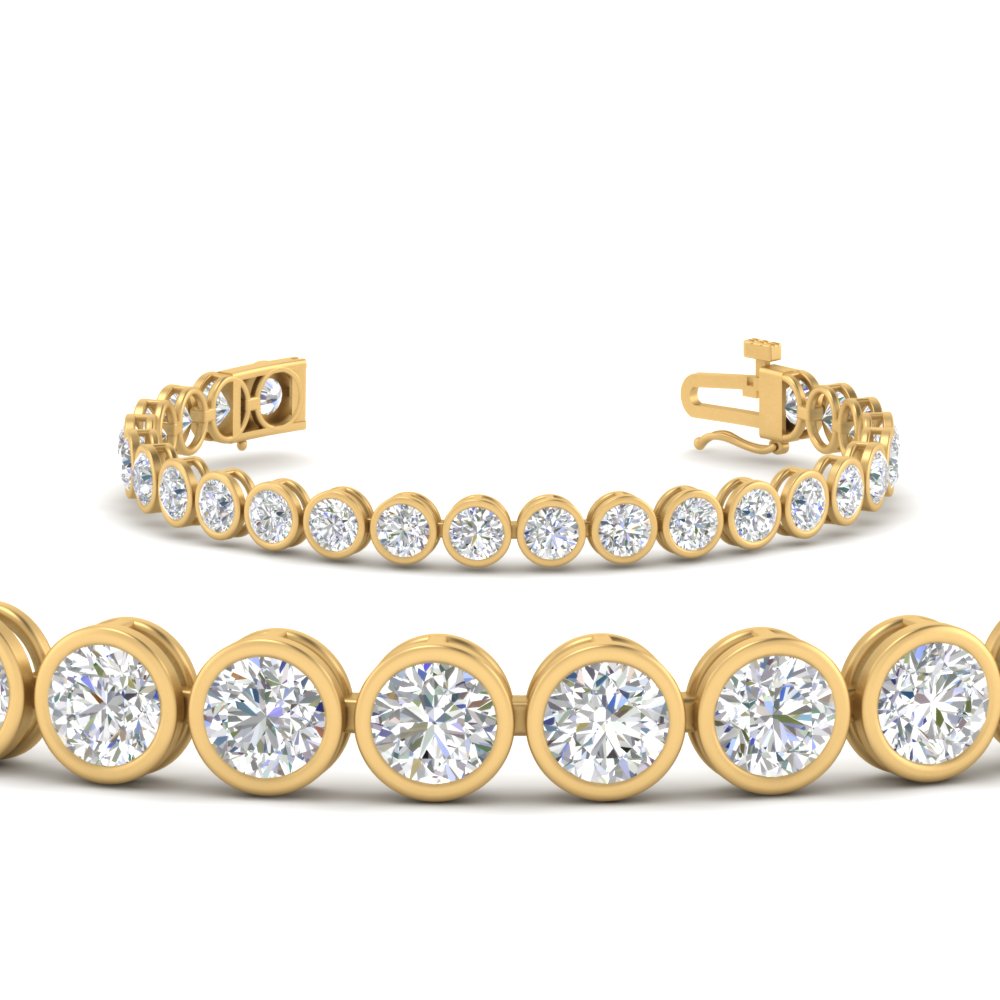 2.50 To 12 Carat Lab Diamond Bezel Set Tennis Bracelet 14K Gold