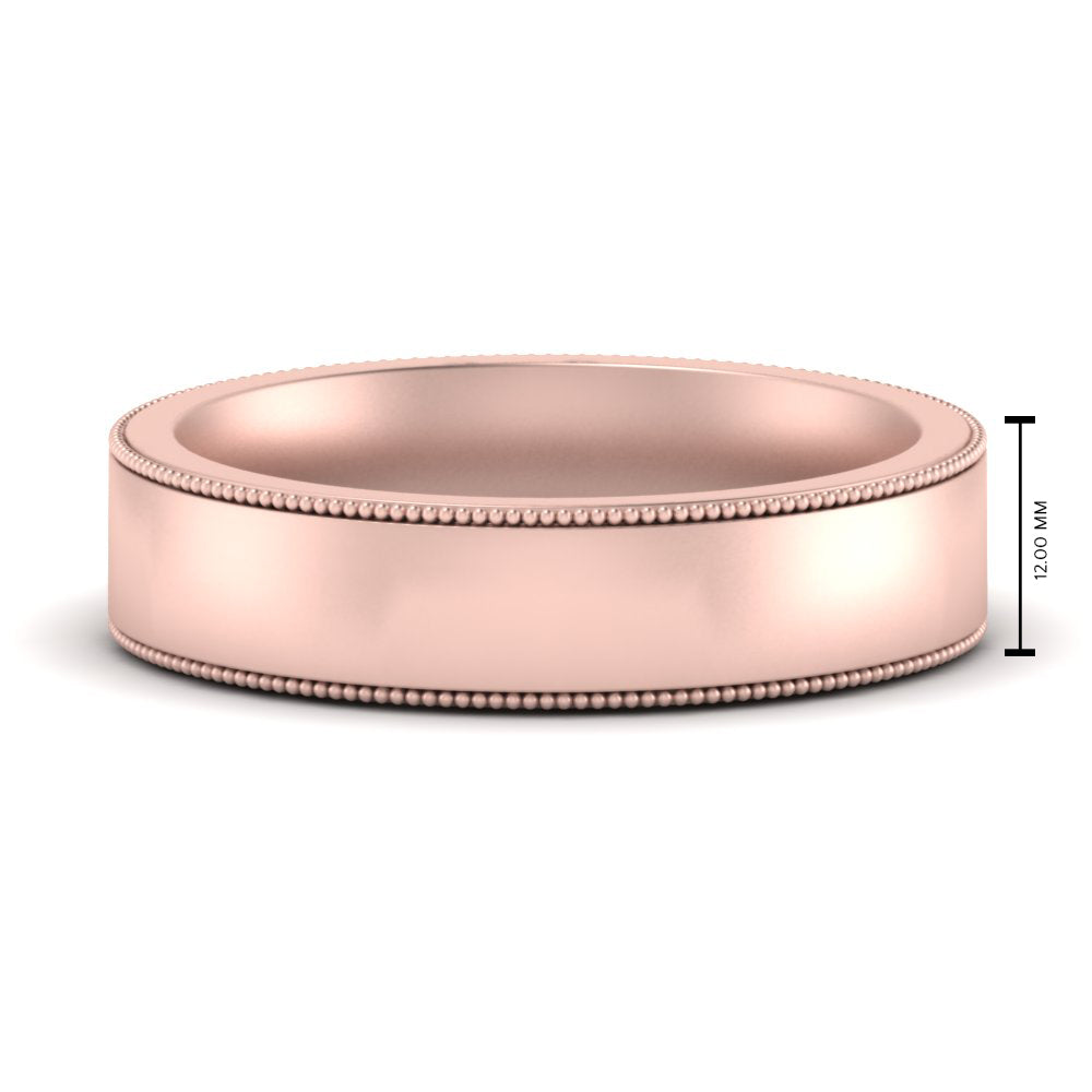 12 MM Flat Stack Stepped Edge Comfort Fit Mens Wedding Band 14K Rose Gold | Cuts & Carat