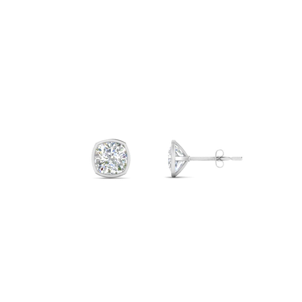 0.50 To 5 Carat Lab Diamond Cushion Stud Bezel Set Earring For Women 14K Gold