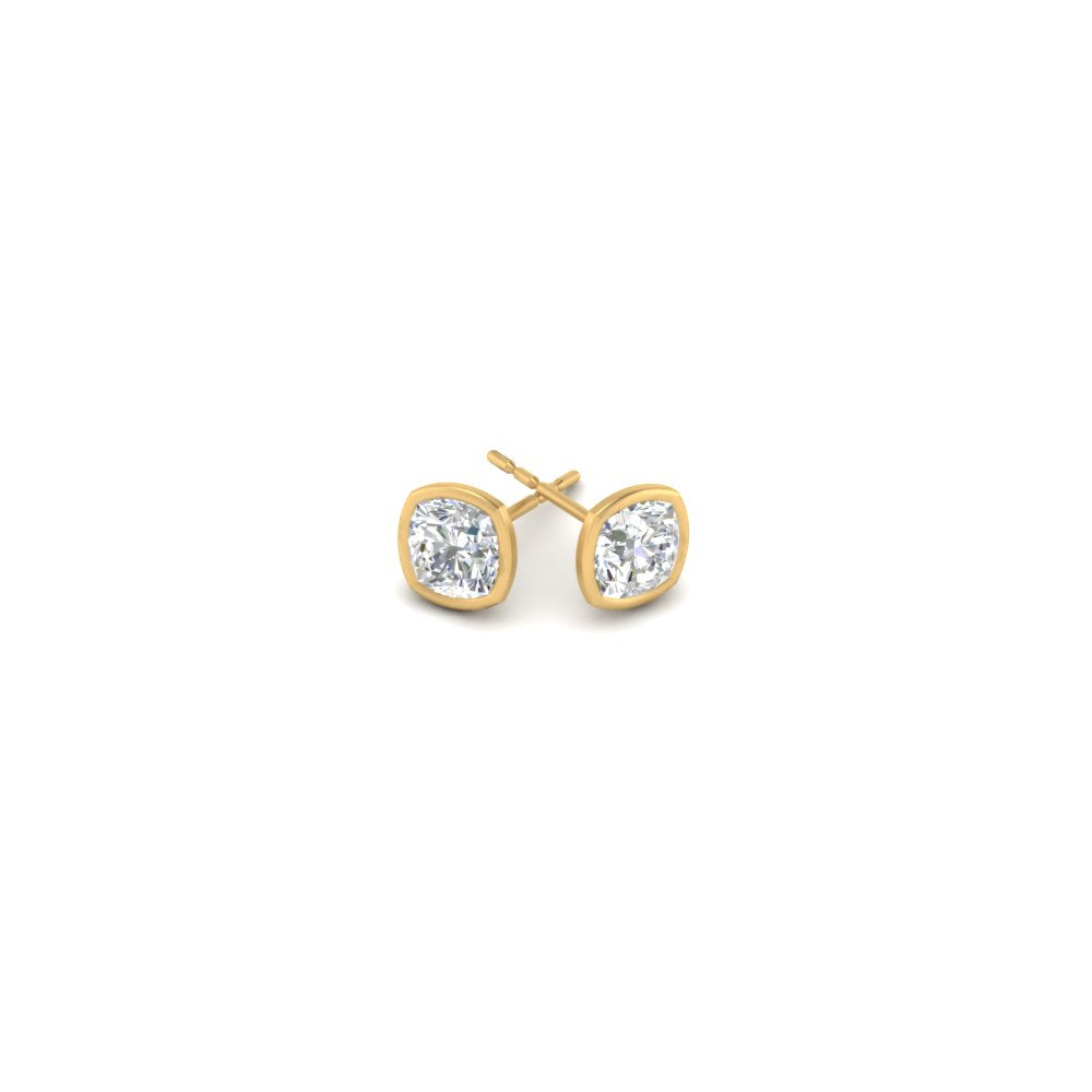 0.5 To 5 Carat Lab Diamond Cushion Stud Bezel Set Earring For Women 14K Gold