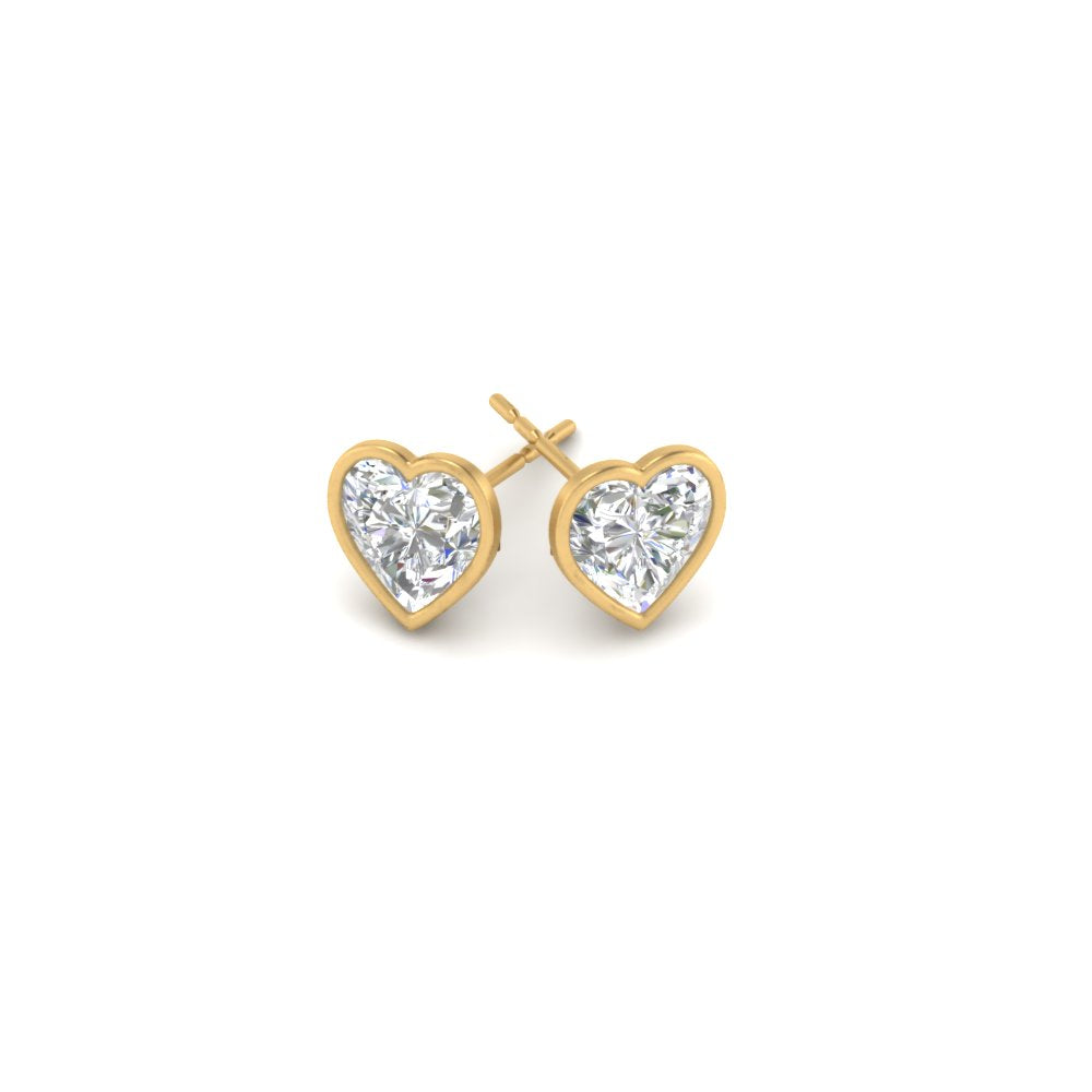 0.50 To 4 Carat Lab Diamond Heart Stud Bezel Set Earring For Women 14K Gold