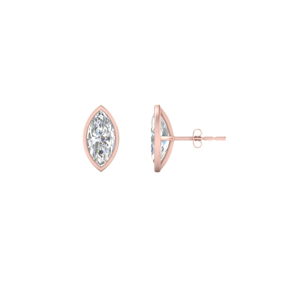 0.50 To 5 Carat Lab Diamond Marquise Stud Bezel Set Earring For Women 14K Gold