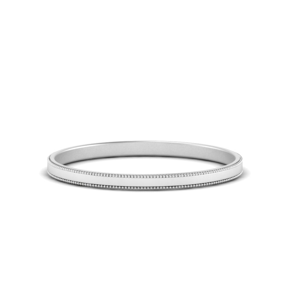 Flat Milgrain Stackable Mens Wedding Band In 14K White Gold | Cuts & Carat