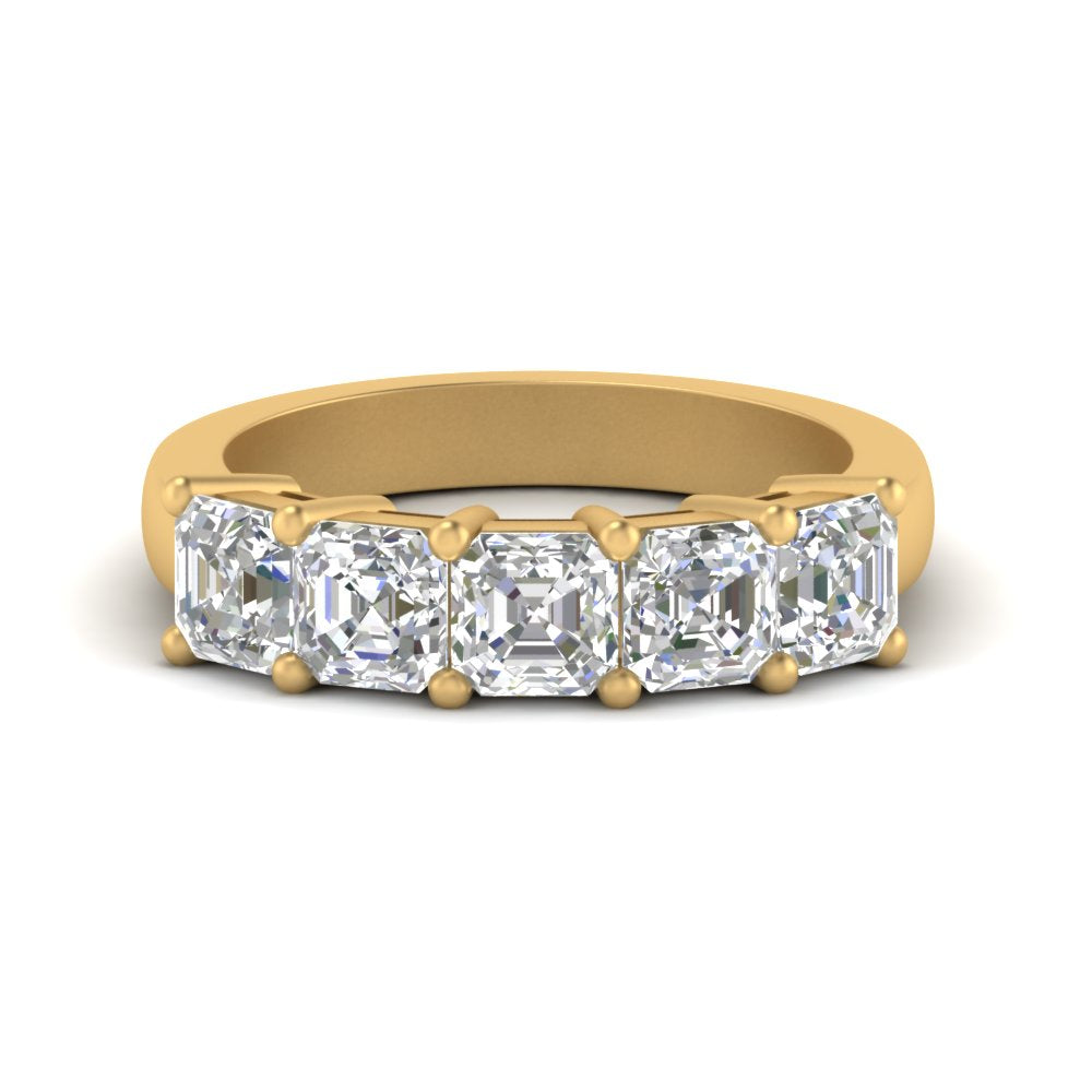 Five Stone Asscher Cut Lab Diamond Ring 14K Gold