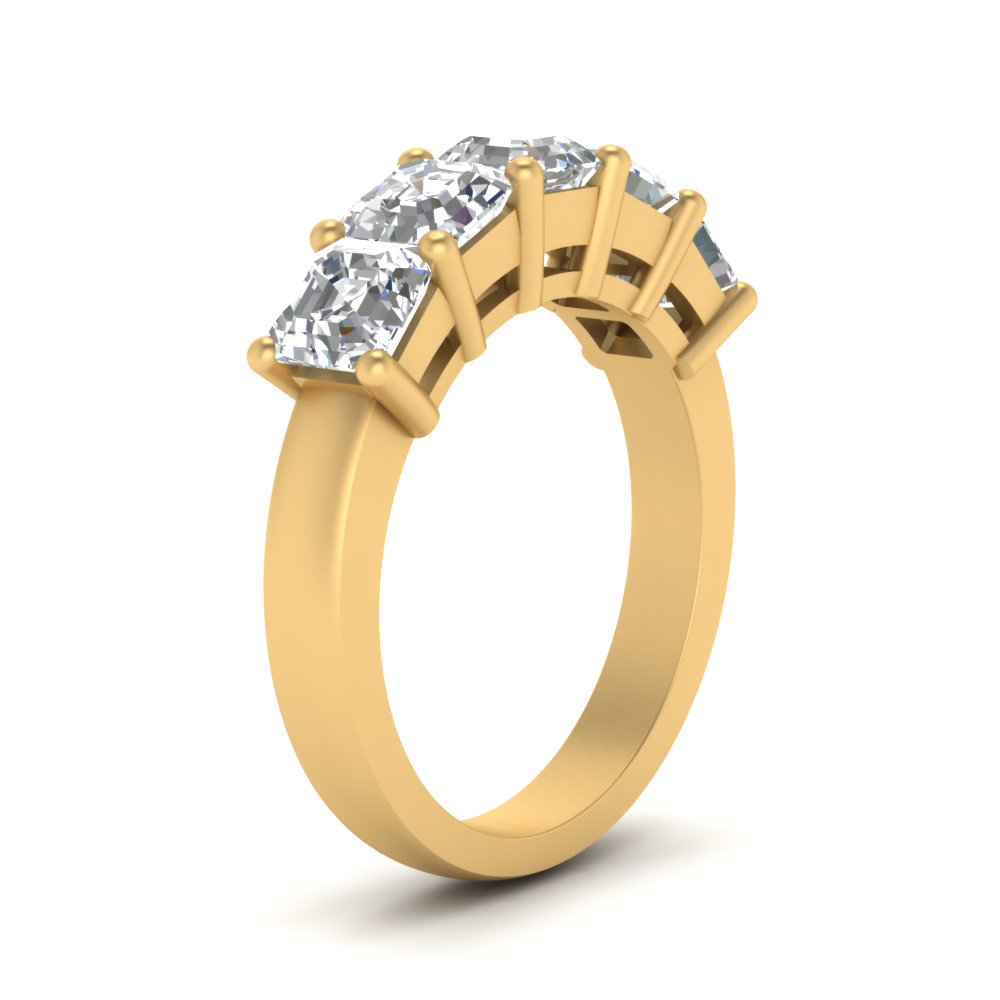 Five Stone Asscher Cut Lab Diamond Ring 14K Gold