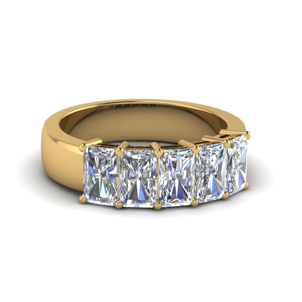 0.50 To 5 Ct Radiant Cut Lab Diamond Five Stone Wedding Band 14k Gold