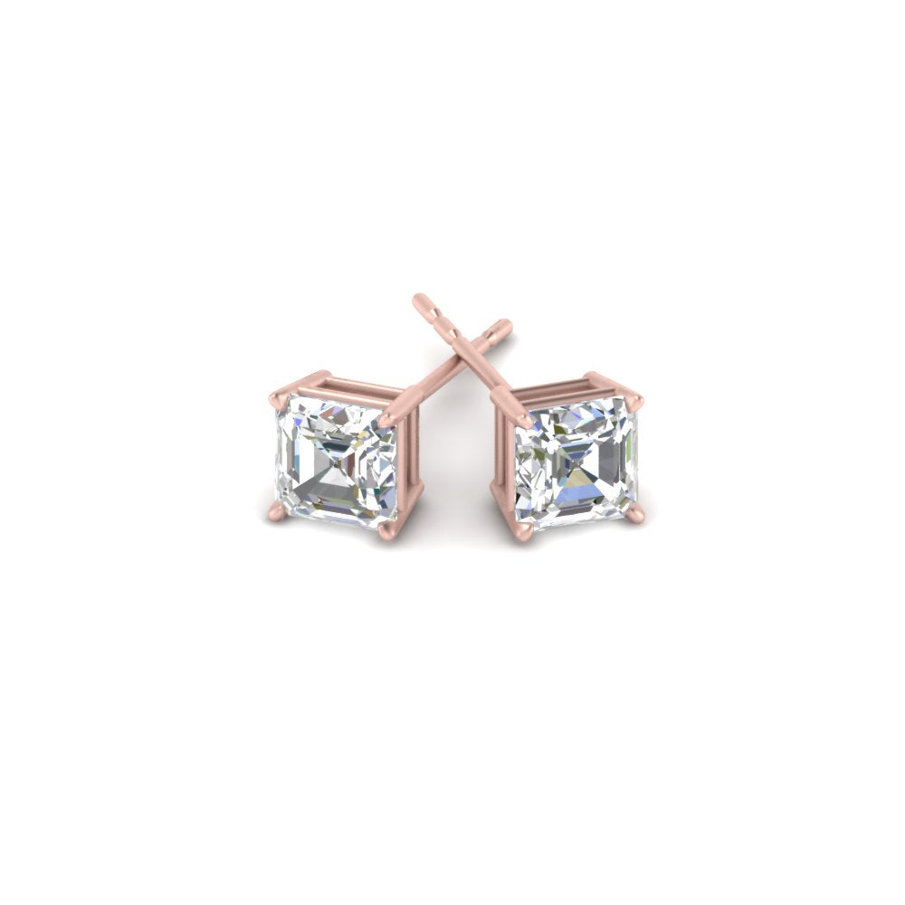 1/2-5 Carat Asscher Cut Lab Created Diamond Stud Earring 14K Gold