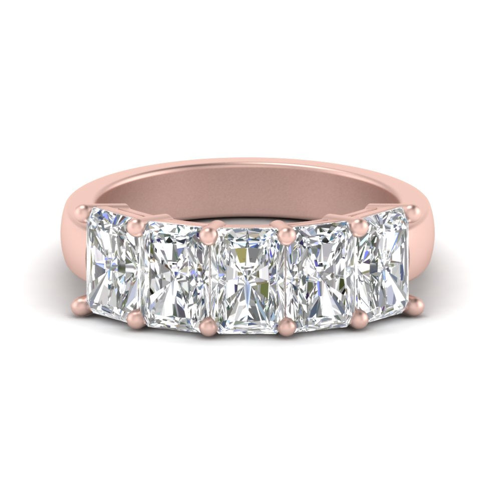 0.50 To 5 Ct Radiant Cut Lab Diamond Five Stone Wedding Band 14k Gold