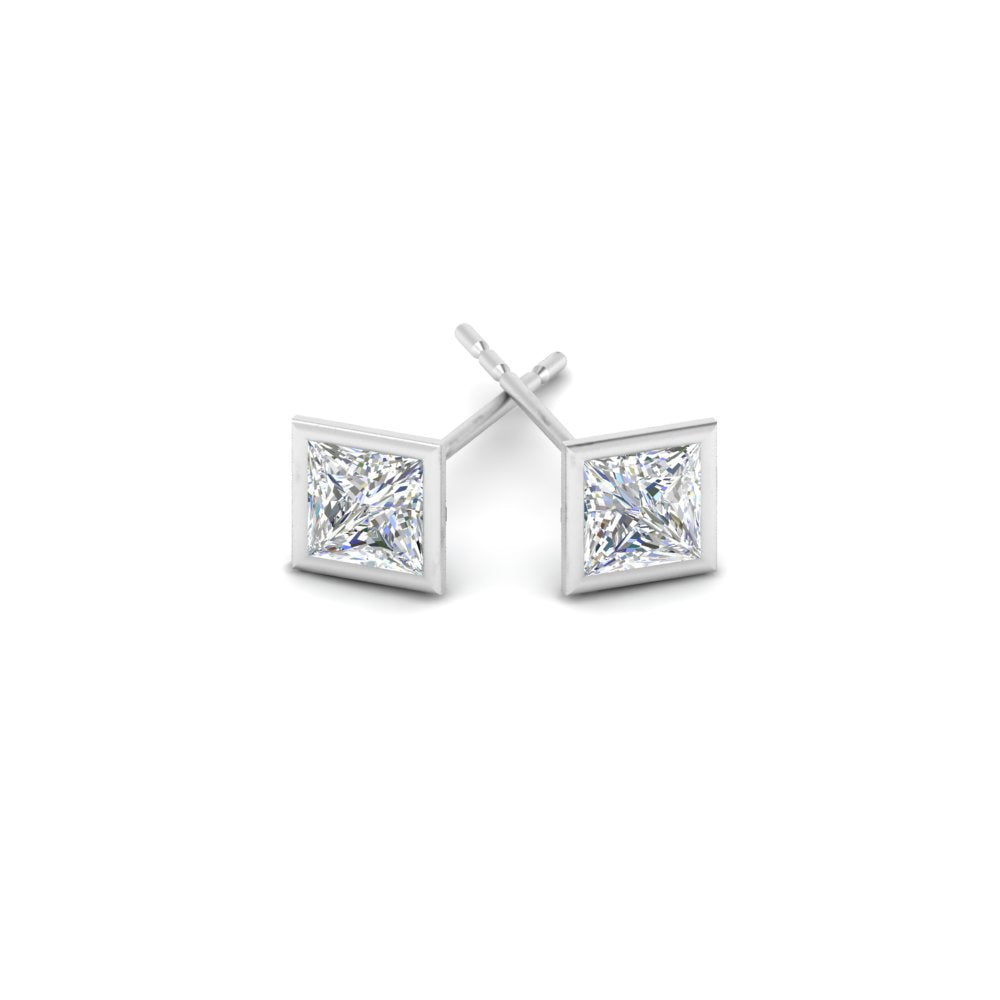 0.50 To 5 Carat Lab Diamond Square Stud Bezel Set Earring For Women 14K Gold