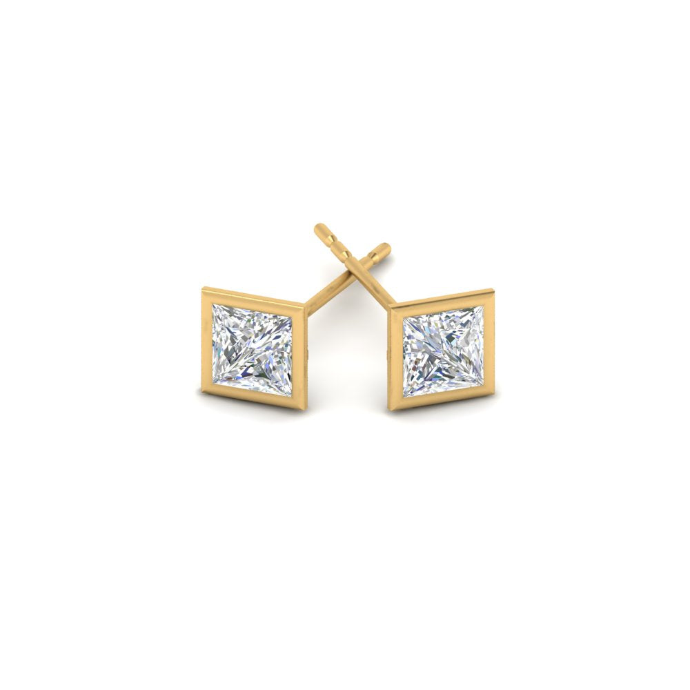 0.50 To 5 Carat Lab Diamond Square Stud Bezel Set Earring For Women 14K Gold