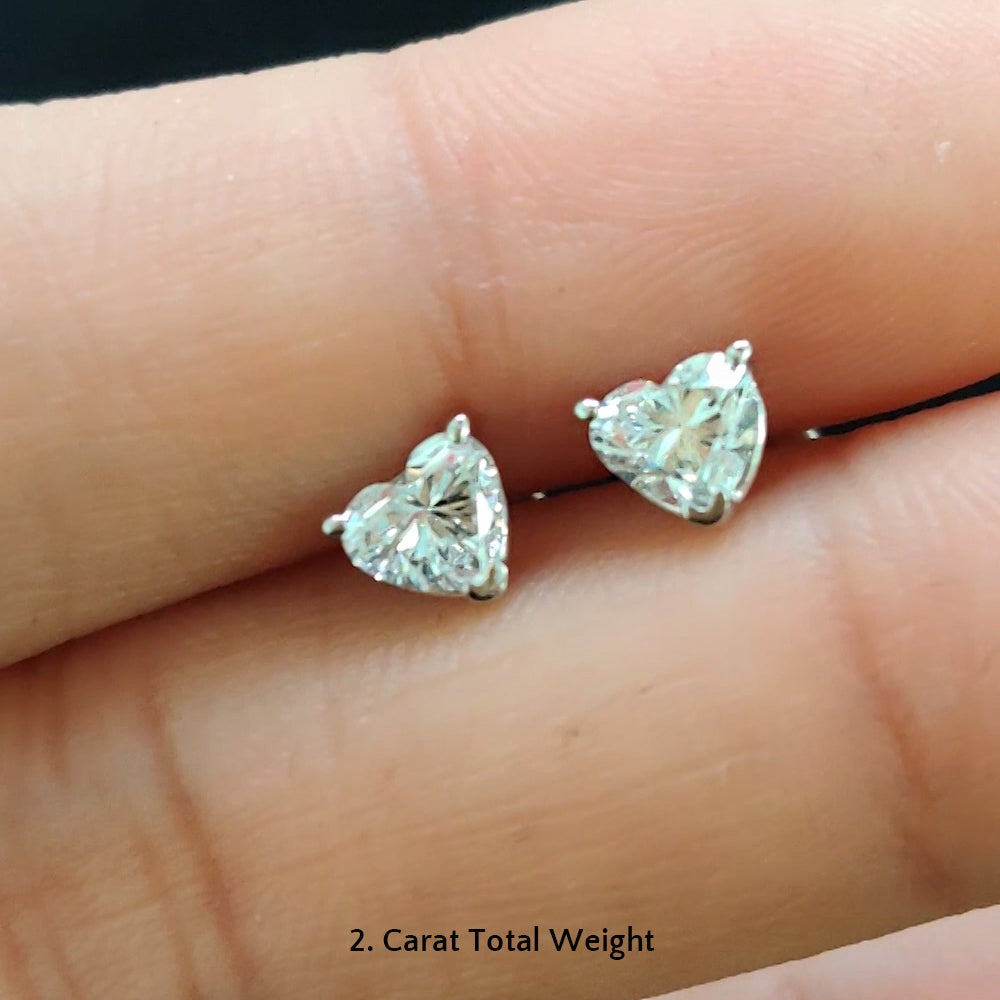 1/2 To 4 Carat Heart Shaped Lab Created Diamond Stud Earring 14K Gold